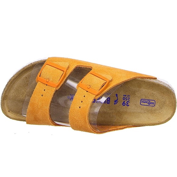 New! BIRKENSTOCK Arizona Women's Soft Bed Suede Mules Yellow Orange Size US 6 - Picture 3 of 16